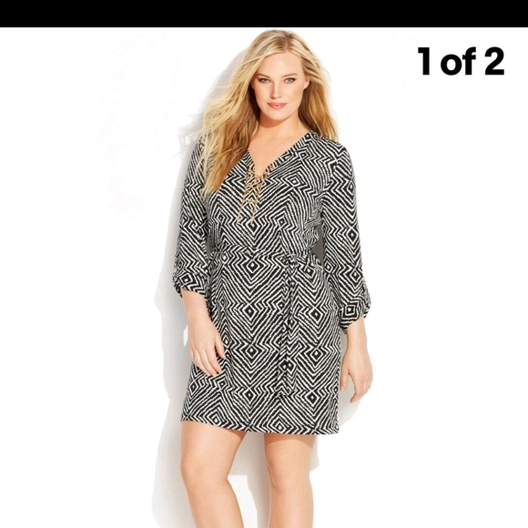 Michael Kors Dresses & Skirts - Michael Kors Monochrome Patterned Midi Dress Size 1X